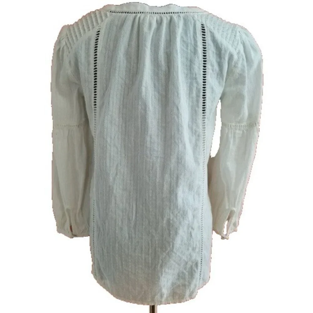 Akemi +KIn Anthropologie Womens Blouse‎ Top XS White Crochet BOHO Peasant Casual